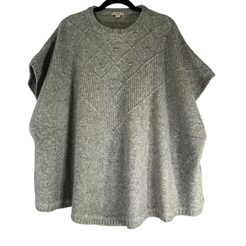 LOFT Gray Chunky Knit Argyle Raised Dot Poncho Sweater Size XS/S